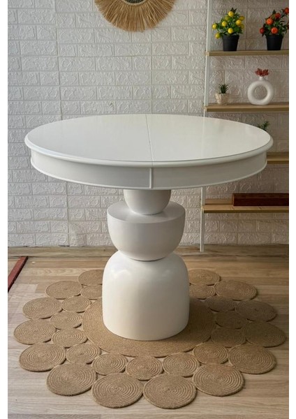 Concept Boğum Ayaklı Masa Ahşap Yuvarlak Beyaz Renkli Açılır Masa (Çap 100 Cm) modelleri