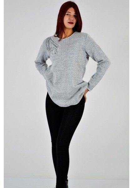 Bisiklet Yaka Omuz Detaylı Triko Bluz