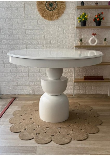Concept Boğum Ayaklı Masa Ahşap Yuvarlak Beyaz Renkli Açılır Masa (Çap 110 Cm) fiyatları