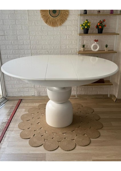 Concept Boğum Ayaklı Masa Ahşap Yuvarlak Beyaz Renkli Açılır Masa (Çap 110 Cm) indirimleri