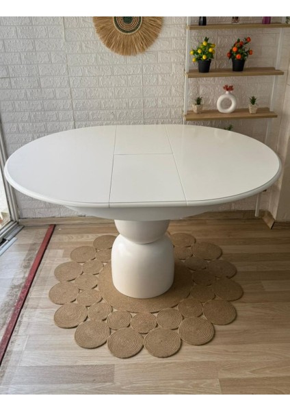 Concept Boğum Ayaklı Masa Ahşap Yuvarlak Beyaz Renkli Açılır Masa (Çap 110 Cm)