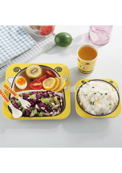 Yalıruı 5 Adet/takım Karikatür Hayvan Tabak + Yay + Çatal + Bardak Bebek Yemek Takımı Besleme Seti Bambu Elyaf Bebek Güzel Çocuk Konteyner Sofra Seti Sika Geyik (Yurt Dışından) modelleri