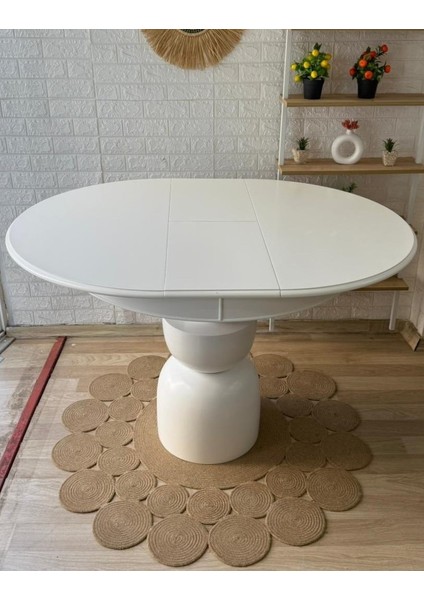 Concept Boğum Ayaklı Masa Ahşap Yuvarlak Beyaz Renkli Açılır Masa (Çap 100 Cm)