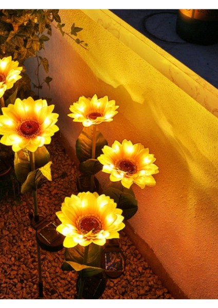 2 Adet Solar Güneş Enerjili Ayçiçeği Bahçe Aydınlatma Dekorasyon Işığı 2 Adet