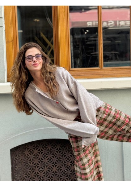 Kalp Düğmeli Simli Hırka Kadın Gri indirimleri