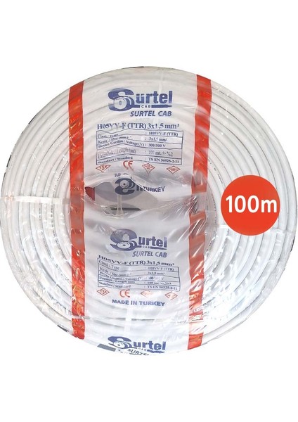 Has Ttr Bakır Enerji Kablosu 3x1,5 100 Metre Beyaz Renk
