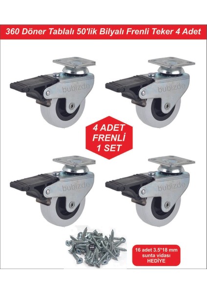 4lü Set Frenli Döner Tablalı 50'lik Bilyalı Masa Dolap Sehpa Mobilya Tekeri