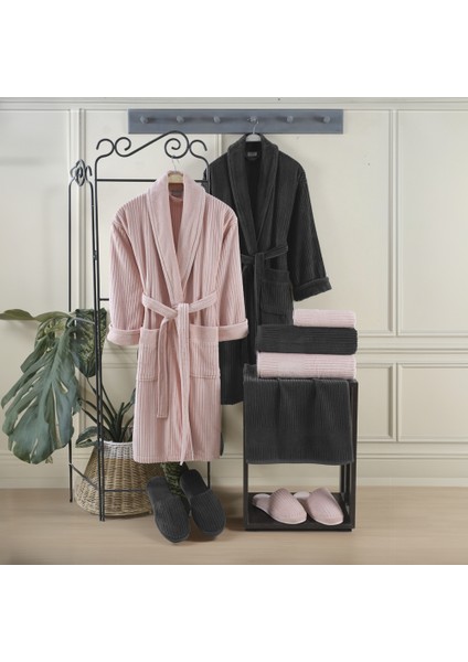 Lussa - Pamuklu Bornoz Seti - Pudra Antrasit