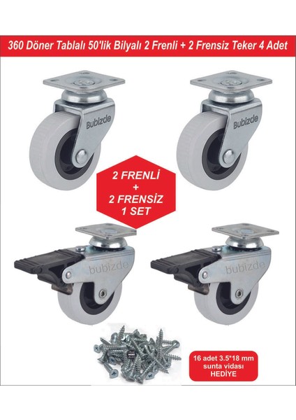 Döner Tablalı 50'lik Masa Dolap Sehpa Raf Mobilya Tekeri 2 Adet Frenli - 2 Adet Frensiz 4 Adet fiyatları
