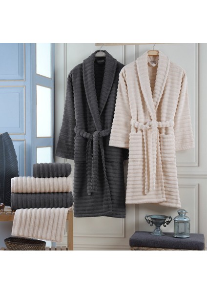 Vedra - Pamuklu Bornoz Seti - Kum Koyu Gri