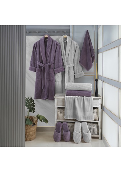 Lussa - Pamuklu Bornoz Seti - Mor Gri