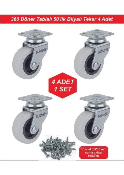 4 Lü Set Döner Tablalı 50'lik Bilyalı Masa Dolap Sehpa Mobilya Tekeri fiyatları