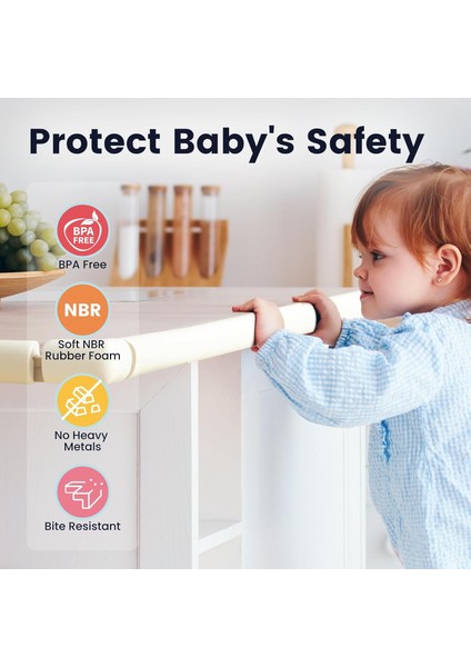 Kauçuk Krem Renk 2 Metre Kenar ve 4 Adet Köşe Koruyucu Set -Bebek Çocuk Masa Koruma Seti indirimleri