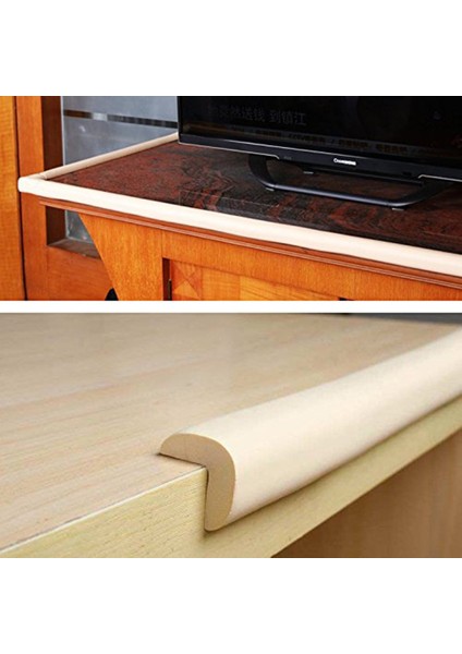 Kauçuk Krem Renk 2 Metre Kenar ve 4 Adet Köşe Koruyucu Set -Bebek Çocuk Masa Koruma Seti