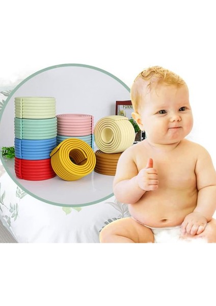 Kauçuk Krem Renk Geniş Kenar ve Köşe Koruyucu 2 Metre Bebek Çocuk Masa Darbe Koruma ( 3m Bant Hediye)