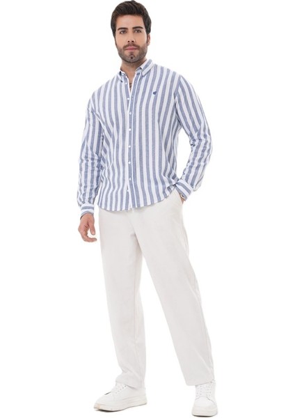 Erkek Regularfit Nakışlı Çizgili %100 Pamuk Gömlek fiyatları