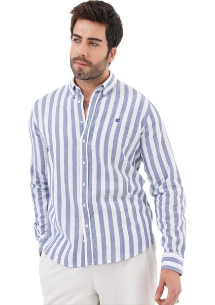 Erkek Regularfit Nakışlı Çizgili %100 Pamuk Gömlek indirimleri