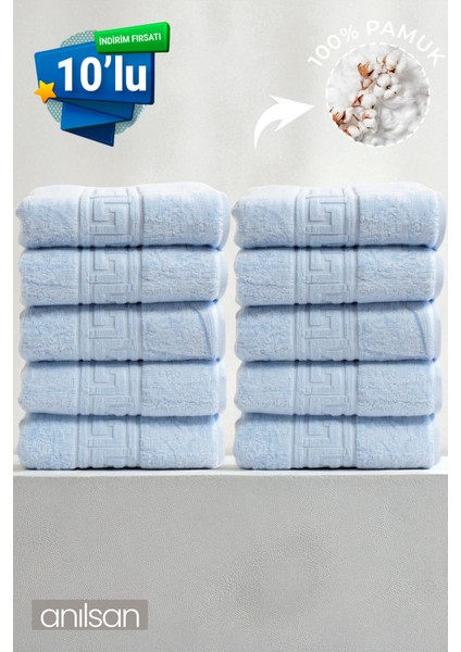 10'lu Mavi Greek El Havlusu - 50x90 Cm, 225gr, %100 Pamuk, Spa Ve Otel Havlusu, Günlük Kullanıma Uygun
