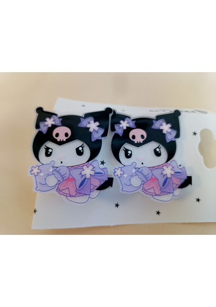 2 Li Kuromi Figürlü Pensli Çocuk Saç Tokası