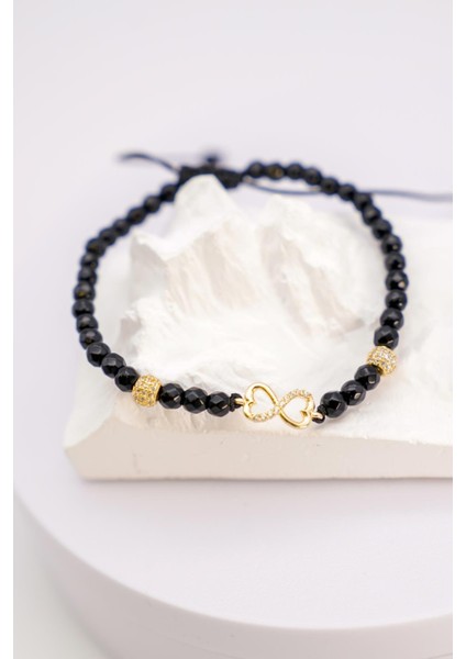 Siyah Oniks Boncuklu 14 Ayar Sonsuzluk Figürlü Ayarlanabilir Altın Ip Bileklik – Zarif Tasarım fiyatları