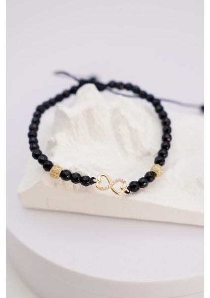 Siyah Oniks Boncuklu 14 Ayar Sonsuzluk Figürlü Ayarlanabilir Altın Ip Bileklik – Zarif Tasarım modelleri