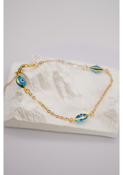 14 Ayar Altın Nazar Boncuklu Bileklik – 20 cm Zarif Zincirli Şık ve Anlamlı Altın Aksesuar fiyatları