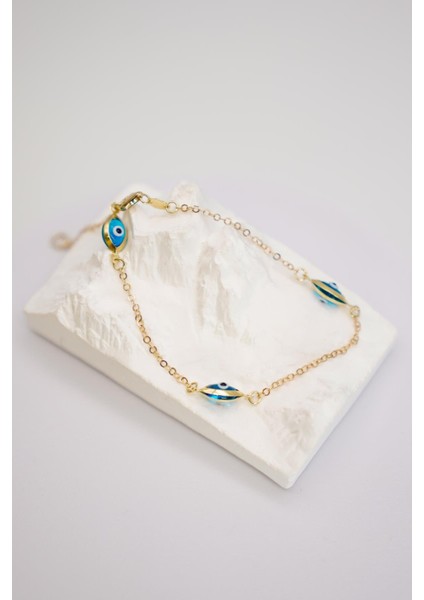 14 Ayar Altın Nazar Boncuklu Bileklik – 20 cm Zarif Zincirli Şık ve Anlamlı Altın Aksesuar modelleri