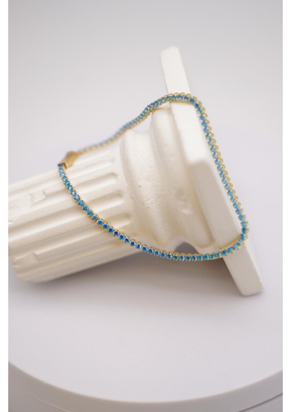 Topaz Taşlı 14 Ayar Altın Suyolu Bileklik – Işıltılı Mavi Detaylı Şık ve Zarif Tasarım