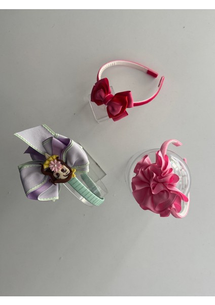 Kız Çocuk 3’lü Taç Seti – Fiyonklu ve Çiçek Desenli Renkli Modeller