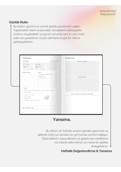 Daily Planner - A5 Süresiz Aylık, Haftalık ve Günlük Planlayıcı - Siyah fırsatları