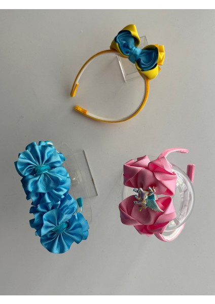 Kız Çocuk 3’lü Taç Seti – Fiyonklu ve Çiçek Desenli Renkli Modeller