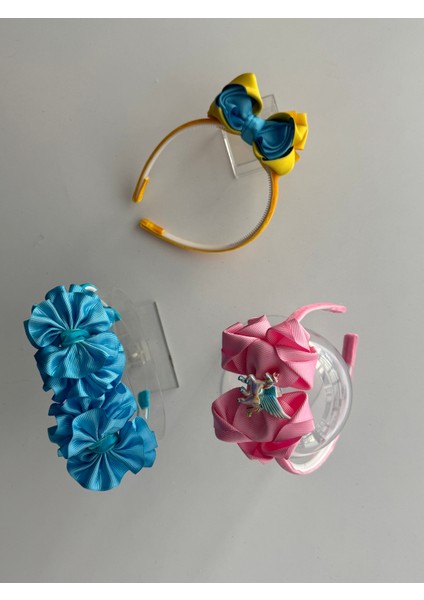 Kız Çocuk 3’lü Taç Seti – Fiyonklu ve Çiçek Desenli Renkli Modeller indirimleri