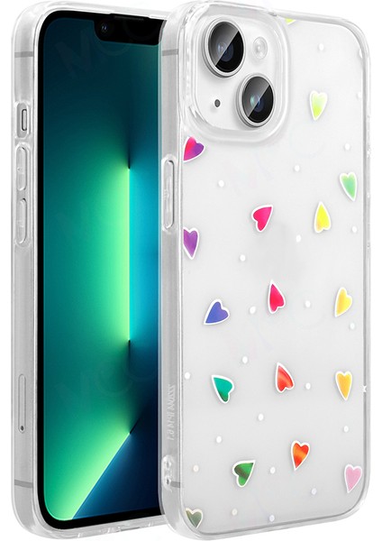 Apple iPhone 14 Uyumlu Şeffaf Renkli Figürlü Folk Kılıf Sert Kapak