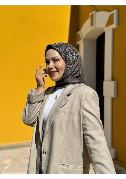 Soft Pamuk Etnik Desen Eşarp Siyah