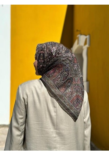 Soft Pamuk Etnik Desen Eşarp Kahverengi