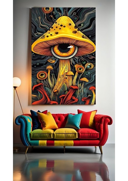 Saykodelik Mantar Ev Duvar Salon Güzellik Salonu Ofis Dükkan Dekarasyon Kanvas Tablo
