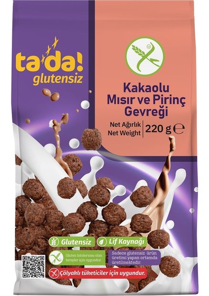 Glutensiz Kahvaltılık Kakaolu Mısır ve Pirinç Gevreği 220 gr x 12 Adet modelleri