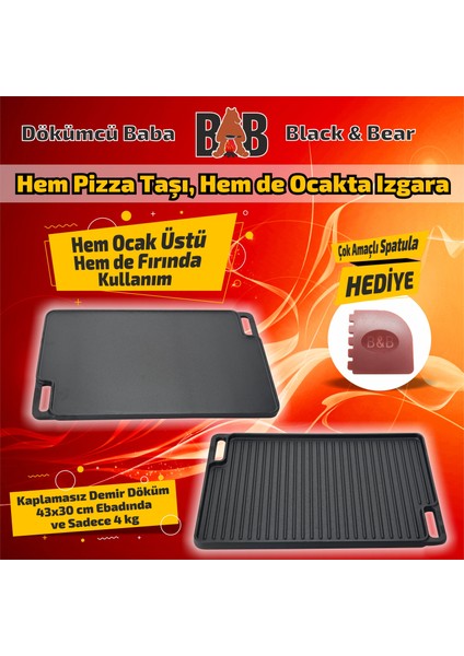Dökümcü Baba Kaplamasız Döküm Pizza Taşı ve Tepsi Çift Kullanım 43X30CM modelleri