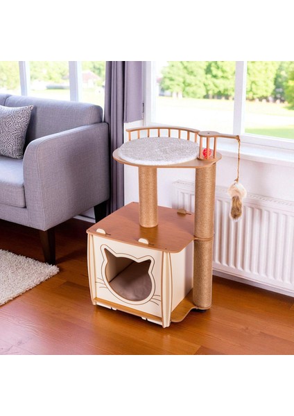 Pro Köşk Kedi Evi Tırmalamalı Bej