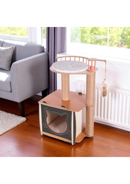 Pro Köşk Kedi Evi Tırmalamalı Gri