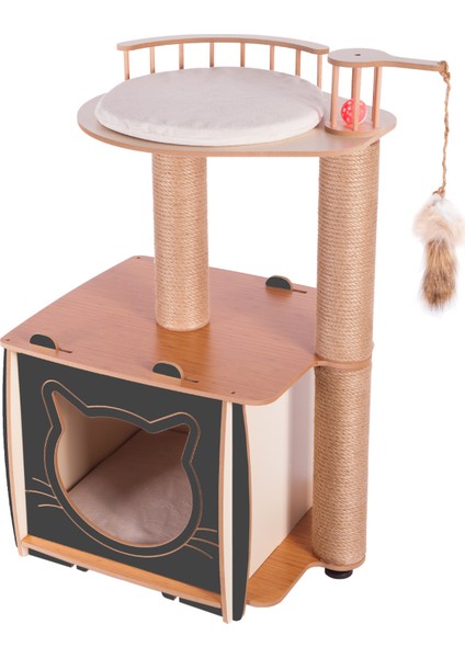 Pro Köşk Kedi Evi Tırmalamalı Gri fiyatları