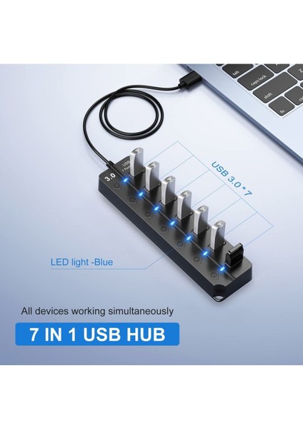 7 Port USB 3.0 Hub Çoklayıcı Çoğaltıcı Switch Splitter 1.2 Metre Kablo fiyatları