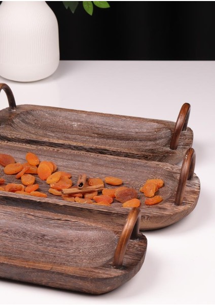 3 Parça Pavlonya Deepwood Ahşap Sunum Seti – Kulplu Dikdörtgen Servis Tabakları fiyatları