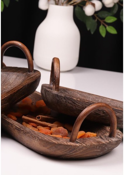 3 Parça Pavlonya Deepwood Ahşap Sunum Seti – Kulplu Dikdörtgen Servis Tabakları modelleri