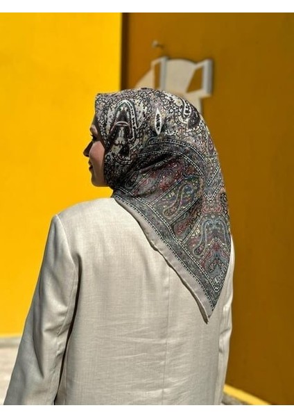 Soft Pamuk Etnik Desen Eşarp Füme