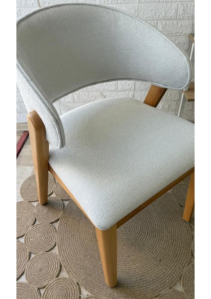 Concept Ay Sandalye Teddy Krem Desenli Kumaş Naturel Ahşap Sandalye modelleri