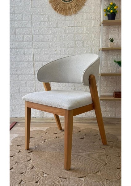 Concept Ay Sandalye Teddy Krem Desenli Kumaş Naturel Ahşap Sandalye fırsatları