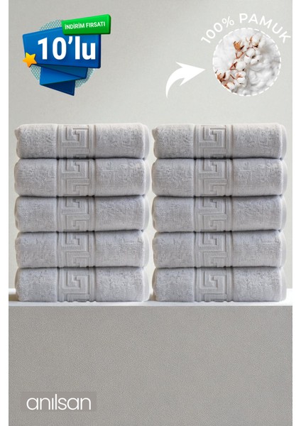 10'lu Gri Greek El Havlusu - 50x90 Cm, 225gr, %100 Pamuk, Spa Ve Otel Havlusu