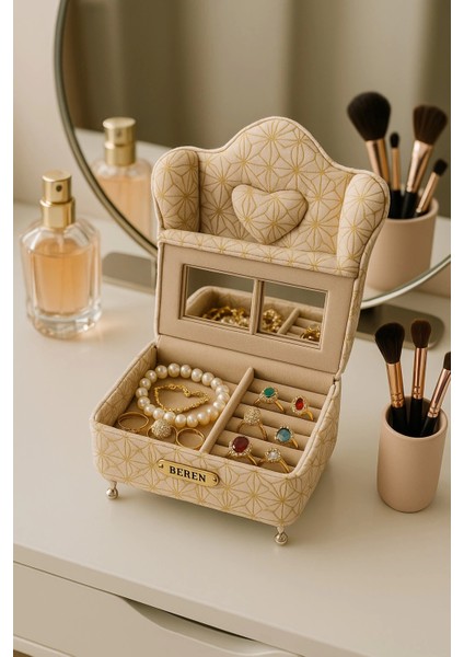 Berjer Figürlü Kadife Desenli Takı Bijuteri Mücevher Kutusu Biblo 15cm Krem Ithal Ürün modelleri