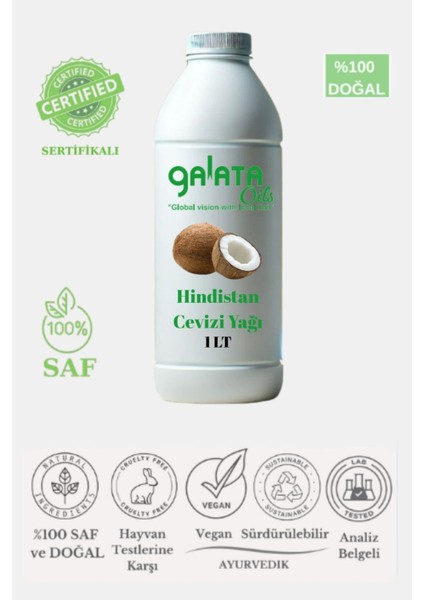 Hindistan Cevizi Yağı Soğuk Sıkım Saf ve Doğal Vegan 1 lt